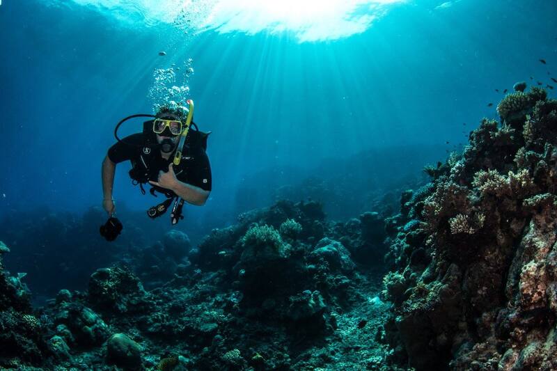 Samantha Hansen scuba diving along the Great Barrier Reef in Australia