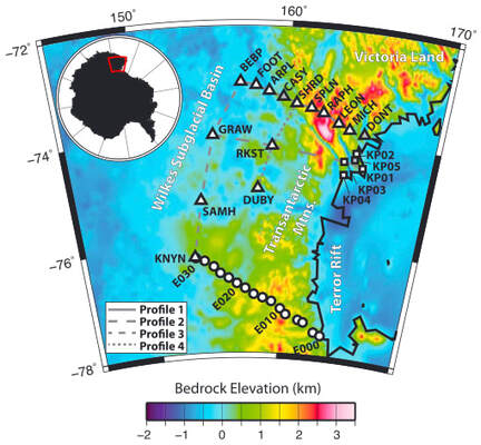 Map of the TAMNNET seismic deployment with station names indicated.  Four profiles are also marked.