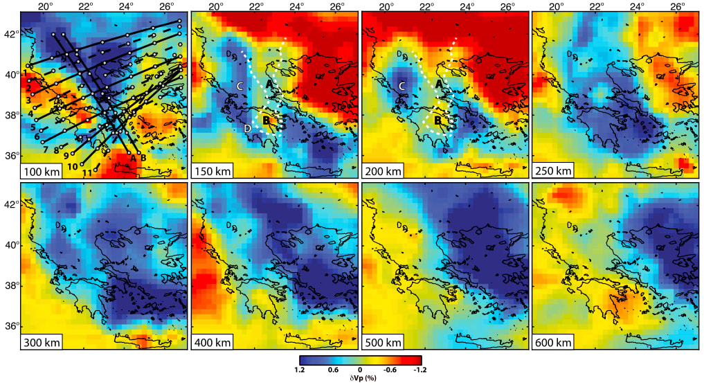 Map view images through the new P-wave tomography model created by Hansen et al. (2019).