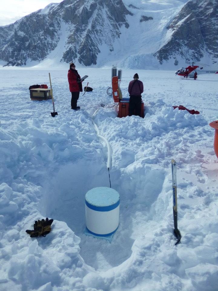 Samantha Hansen installing a TAMNNET seismic station in Antarctica